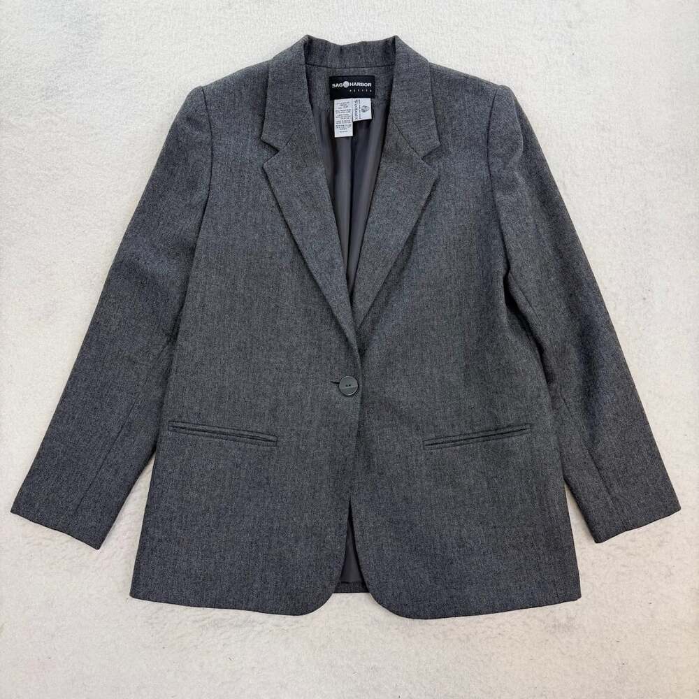 Vintage Sag Harbor Blazer Womens 10P Gray Wool Lined Career Office Capsule